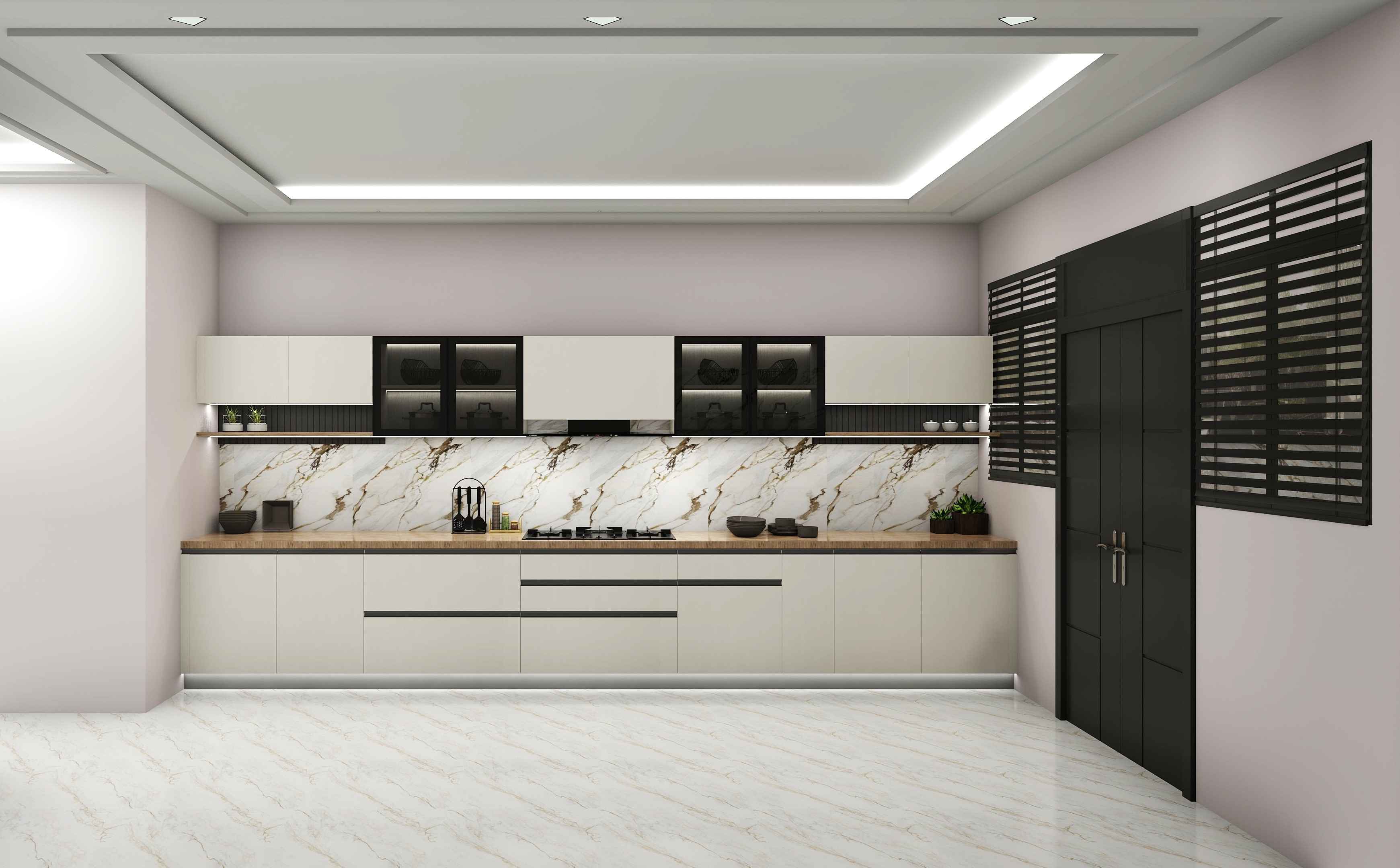 White Polished Modular Trendy Kitchen Design