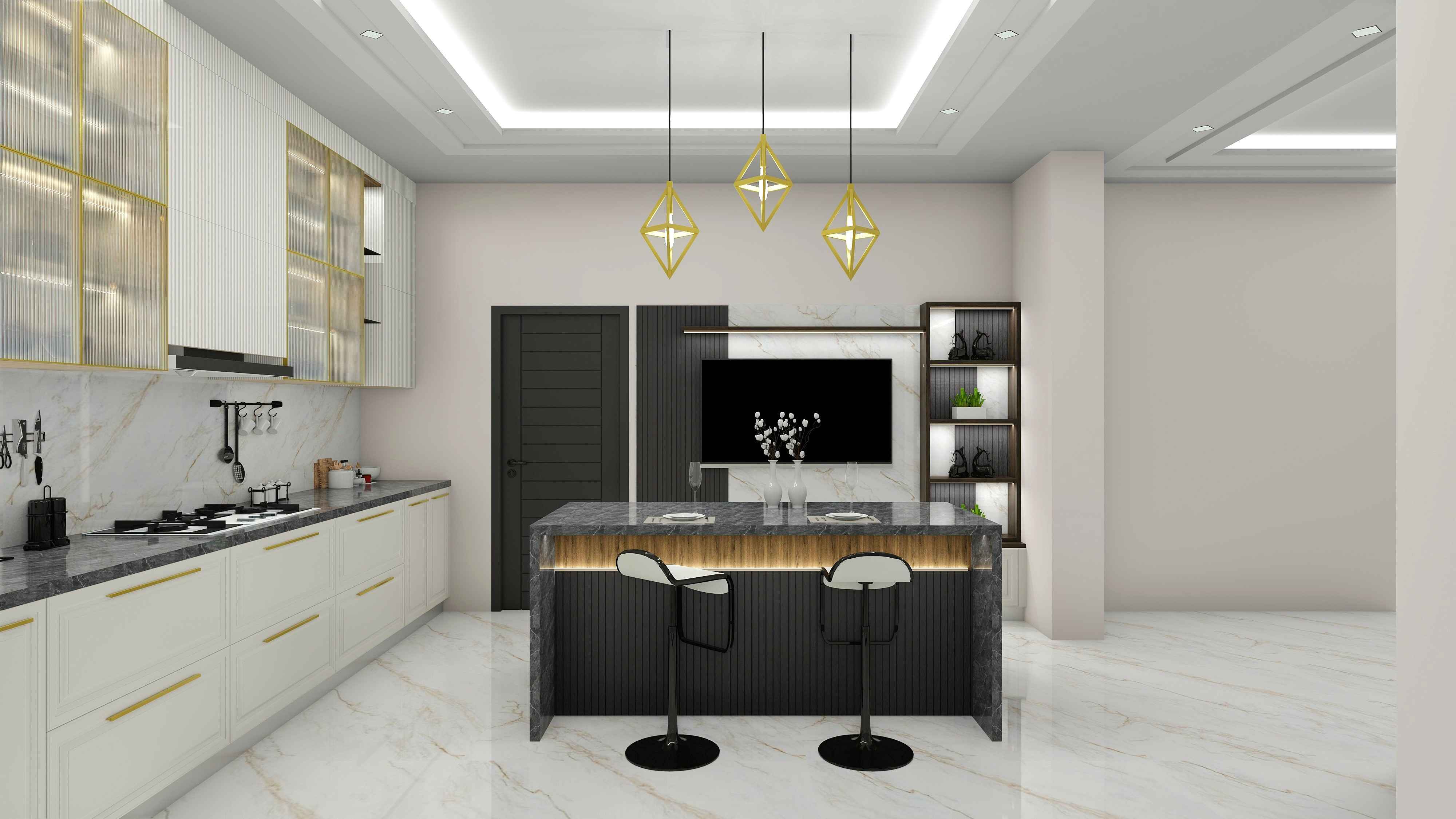 Black Loft Italian Modular Kitchen Design