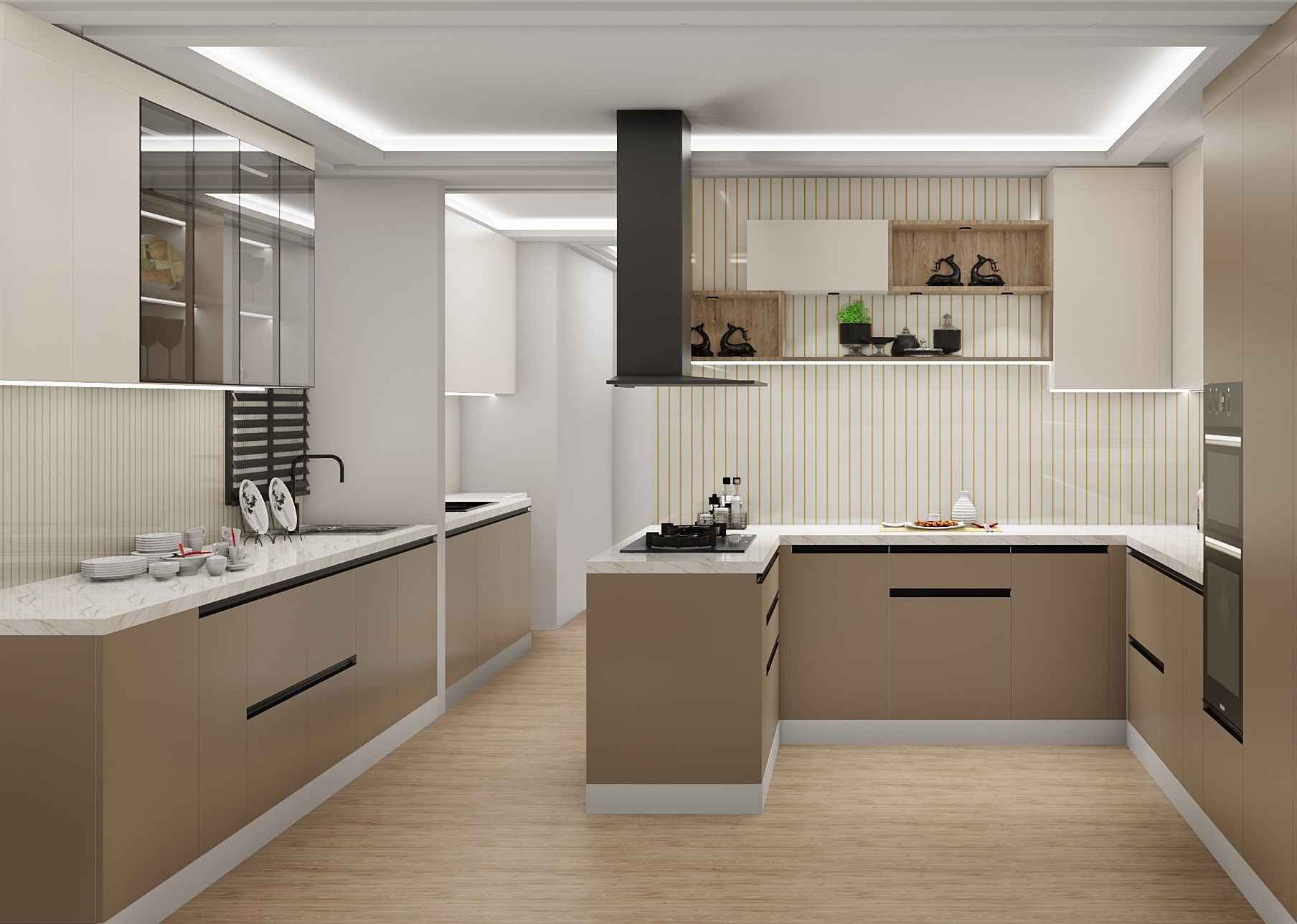 Brown White Latest Parallel Modular Kitchen Design