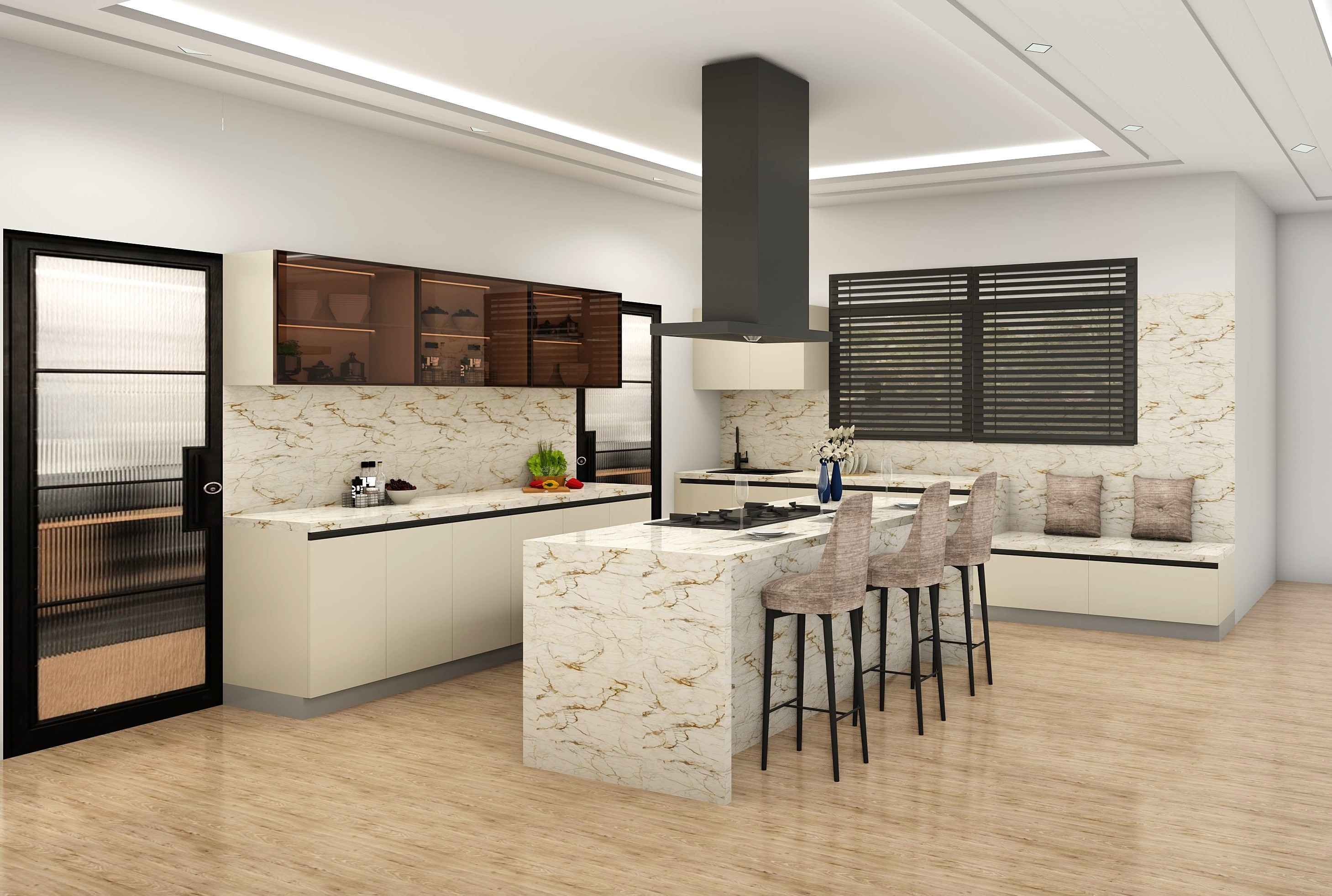 Creamy Stylish Island Modular Kitchen Design