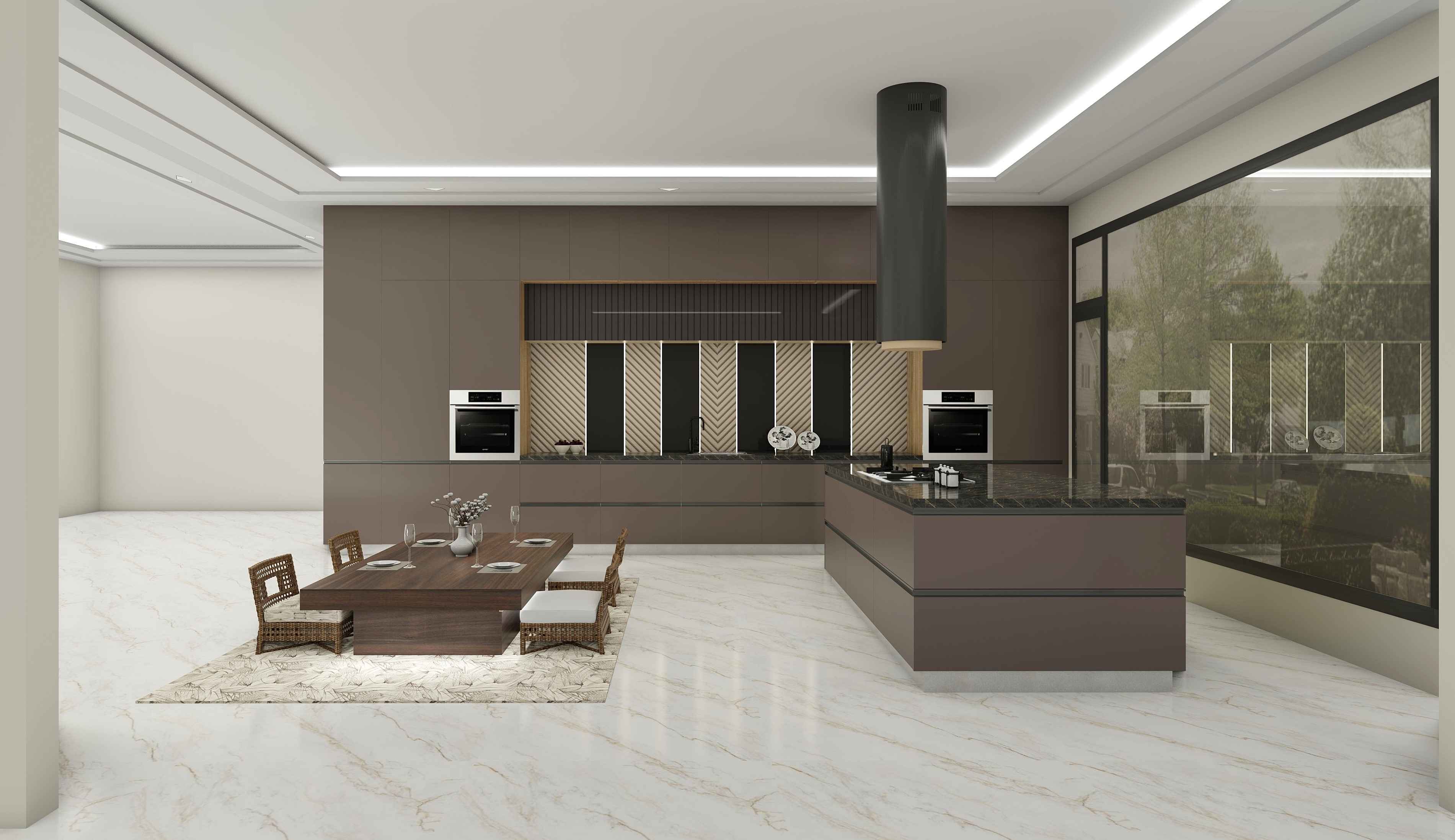 Dark Brown Island Modular Kitchen