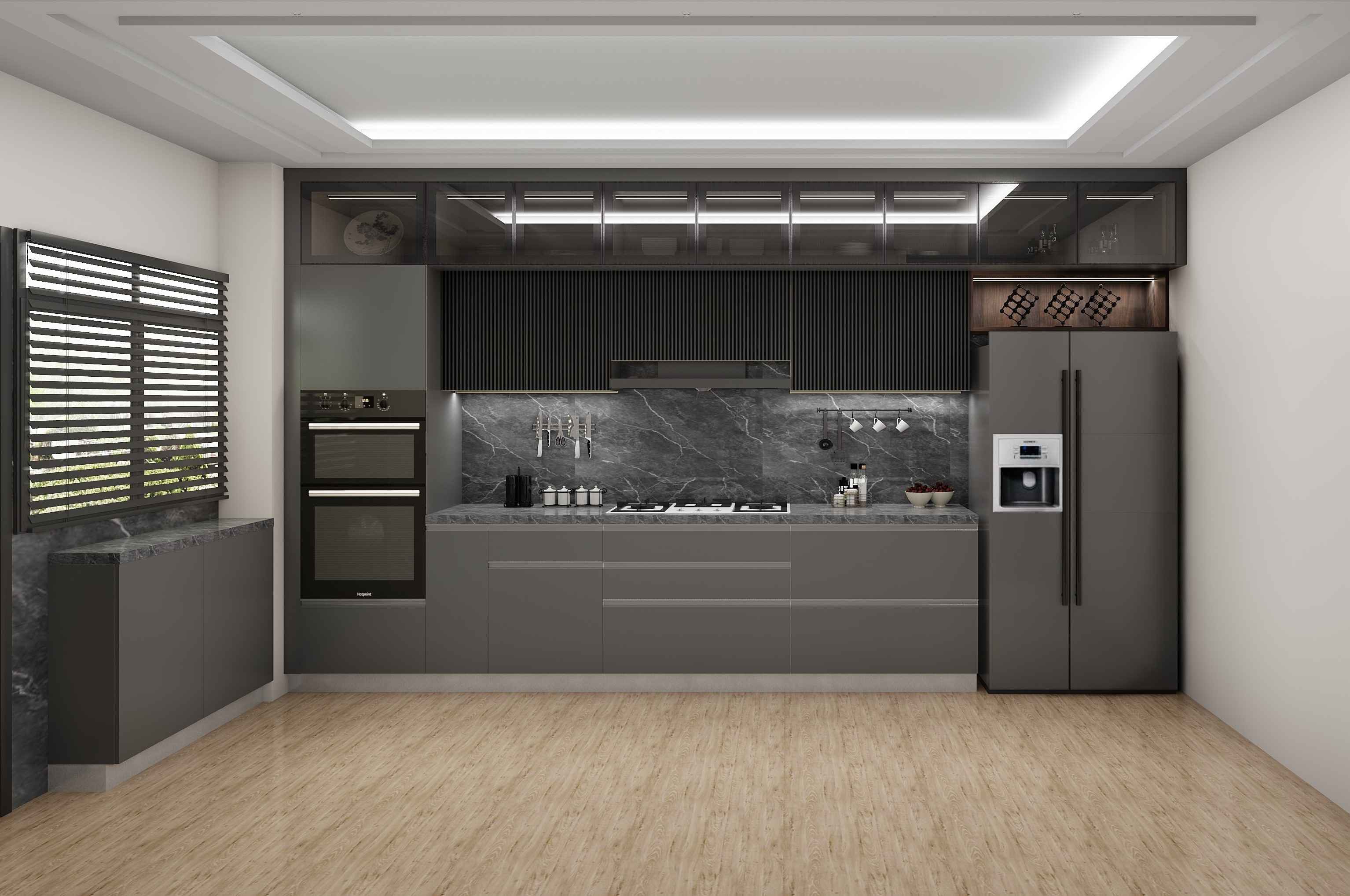 Dark Grey Loft Modular Kitchen Design