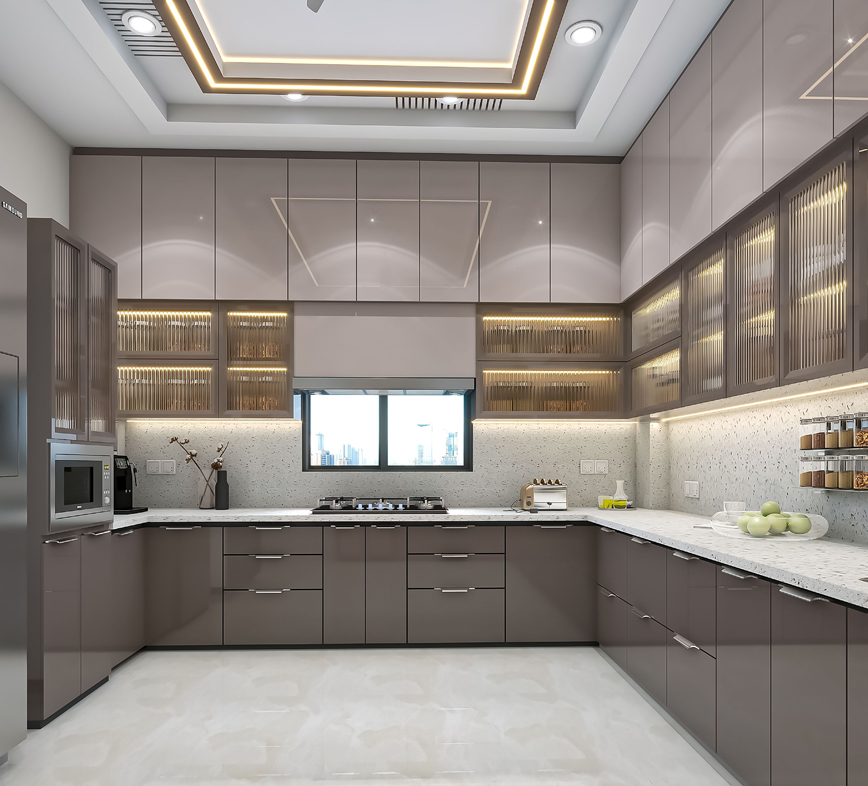 Brownish Shiny Modular Kitchen Design