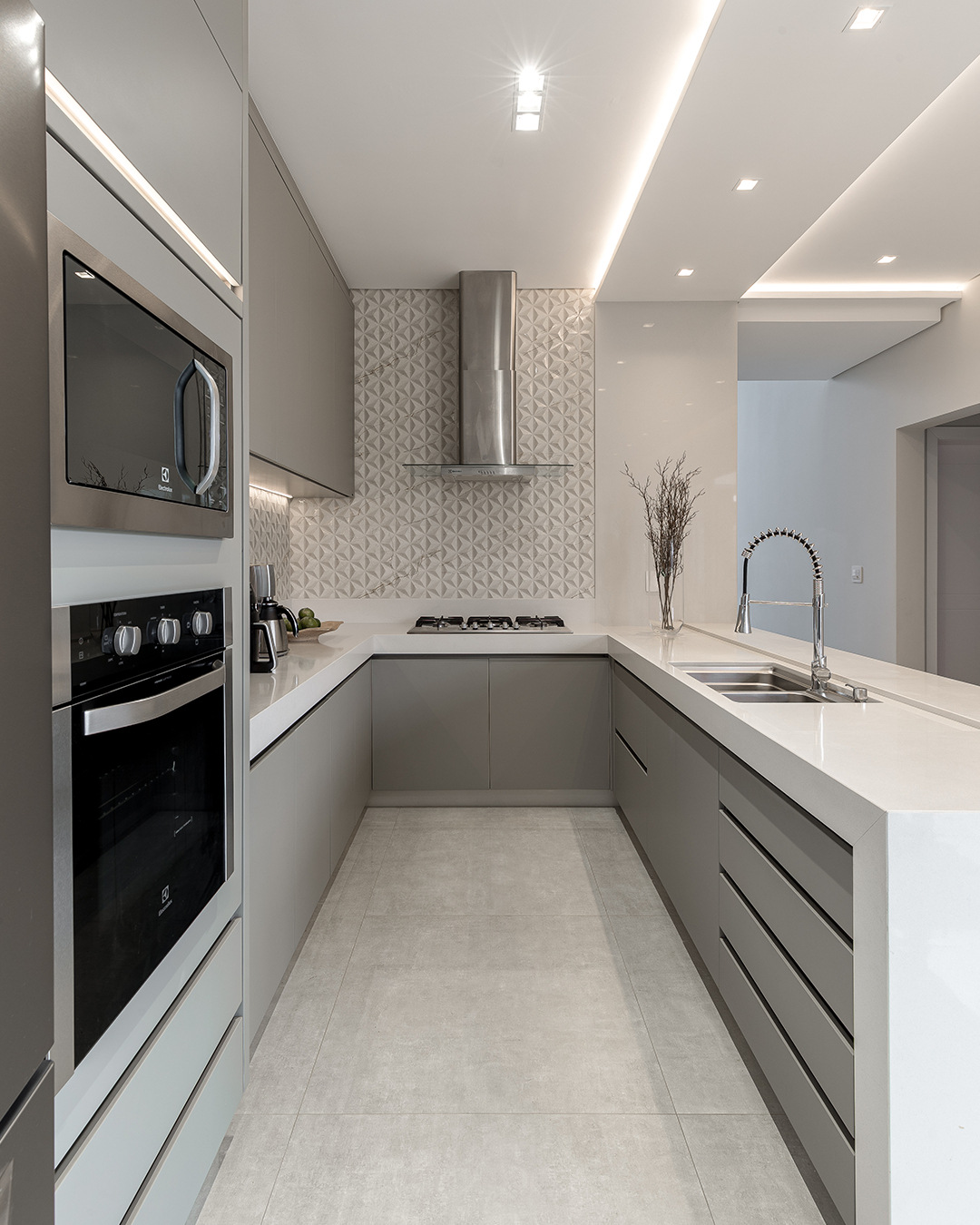 Grey And White Modular Kitchen Design