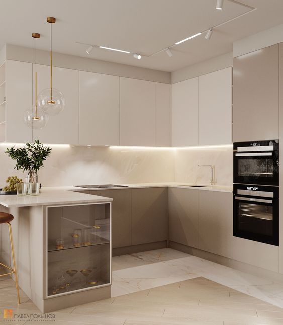 Small Cream White Modular Kitchen Design