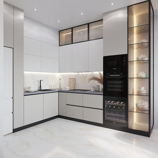 White Ambient Sleek Modular Kitchen Design
