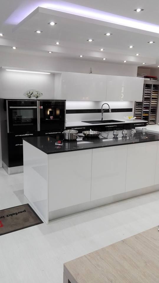 Glossy Black and White Modular Kitchen Design