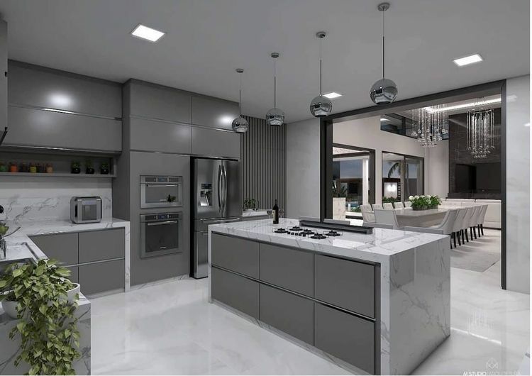 Grey Theme Modular Kitchen Design