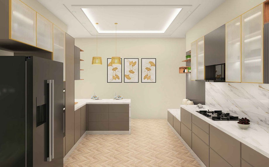 Elegant G Shaped Modular Kitchen Design