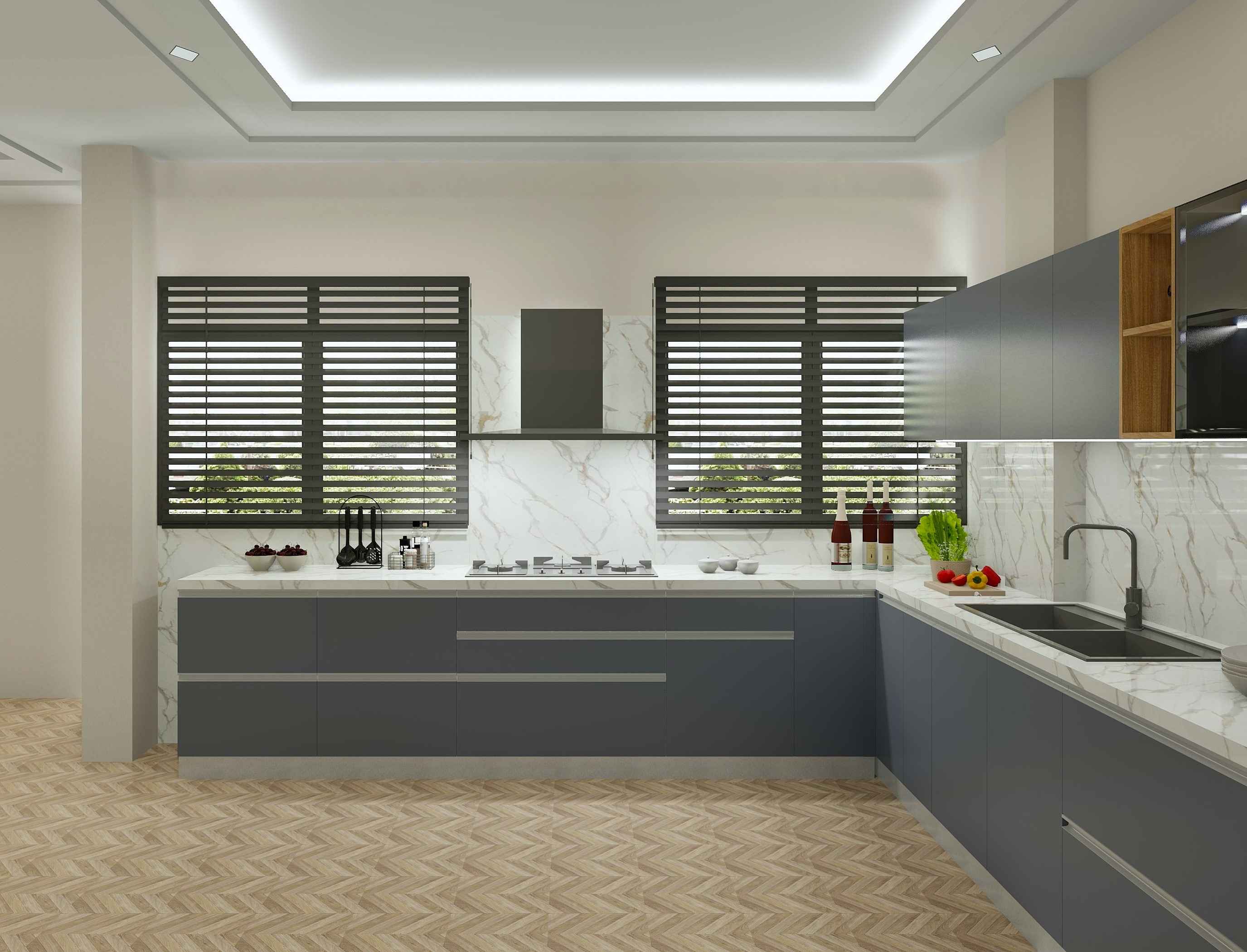 Elegant L Shaped Modular Kitchen Design