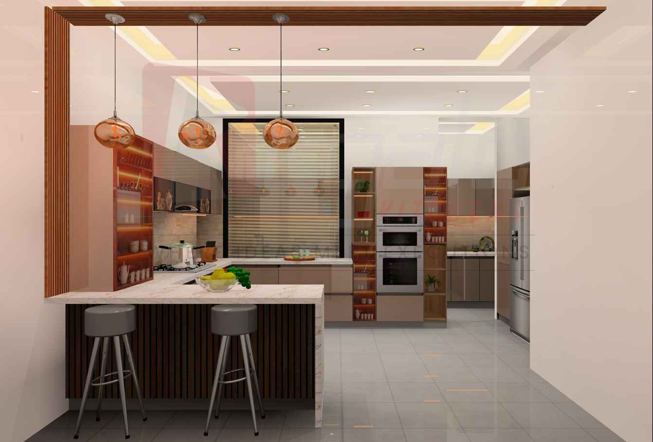 G Shape Luxurious Modular Kitchen Design