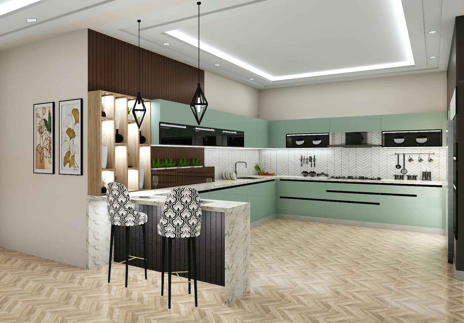 G Shape Modern Modular Kitchen Design