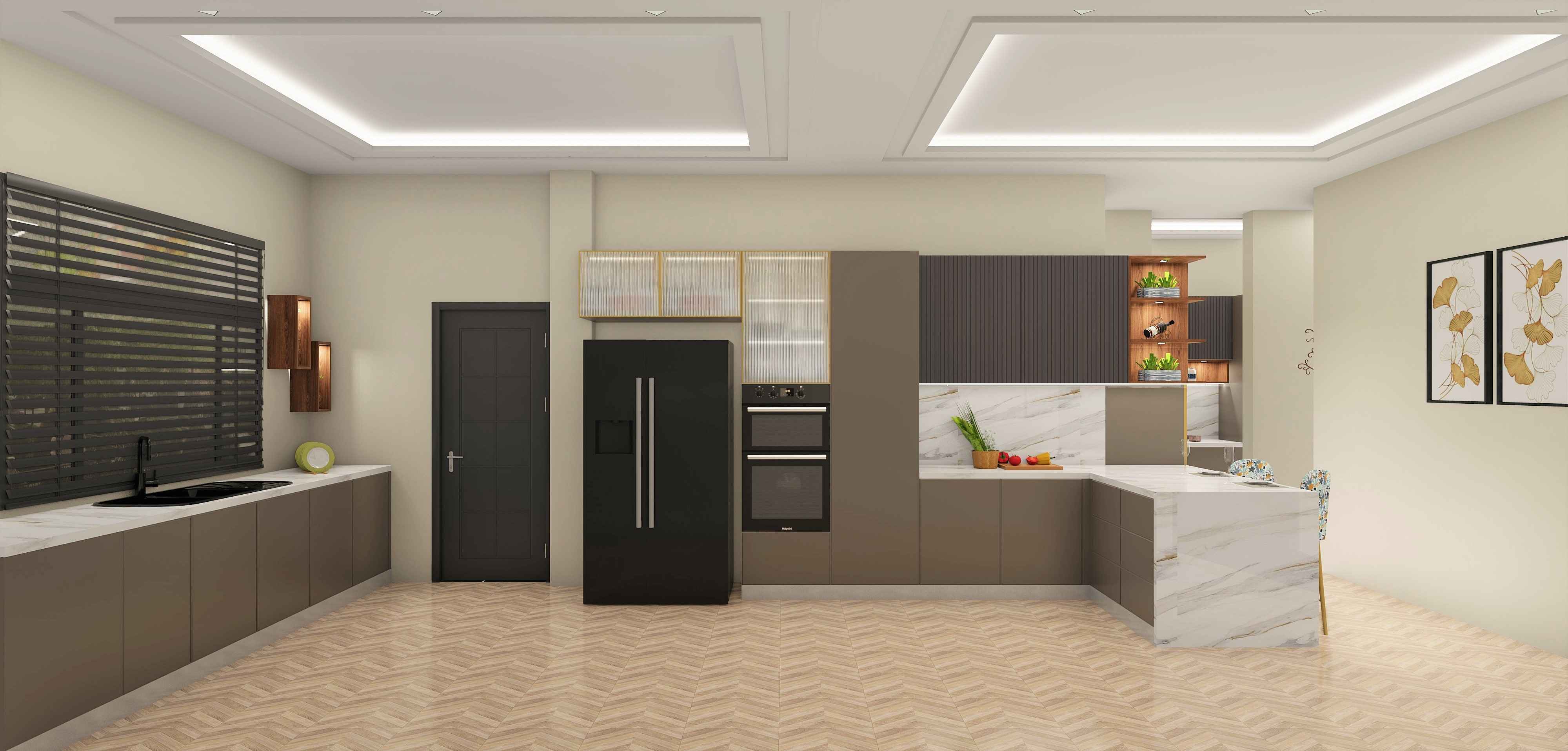 G Shaped Sleek Modular Kitchen Design