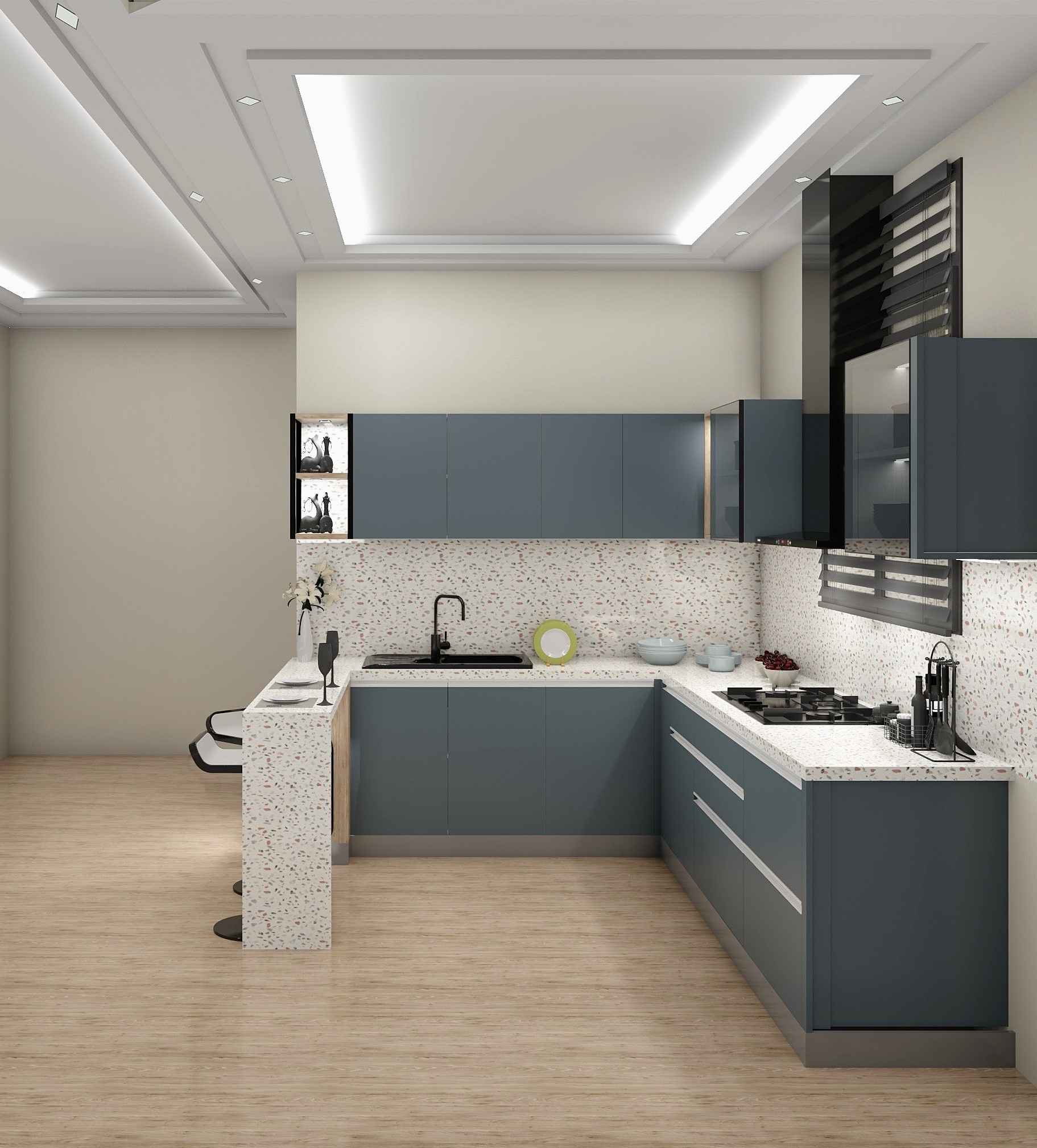 G Shaped Trendy Kitchen Modular Design