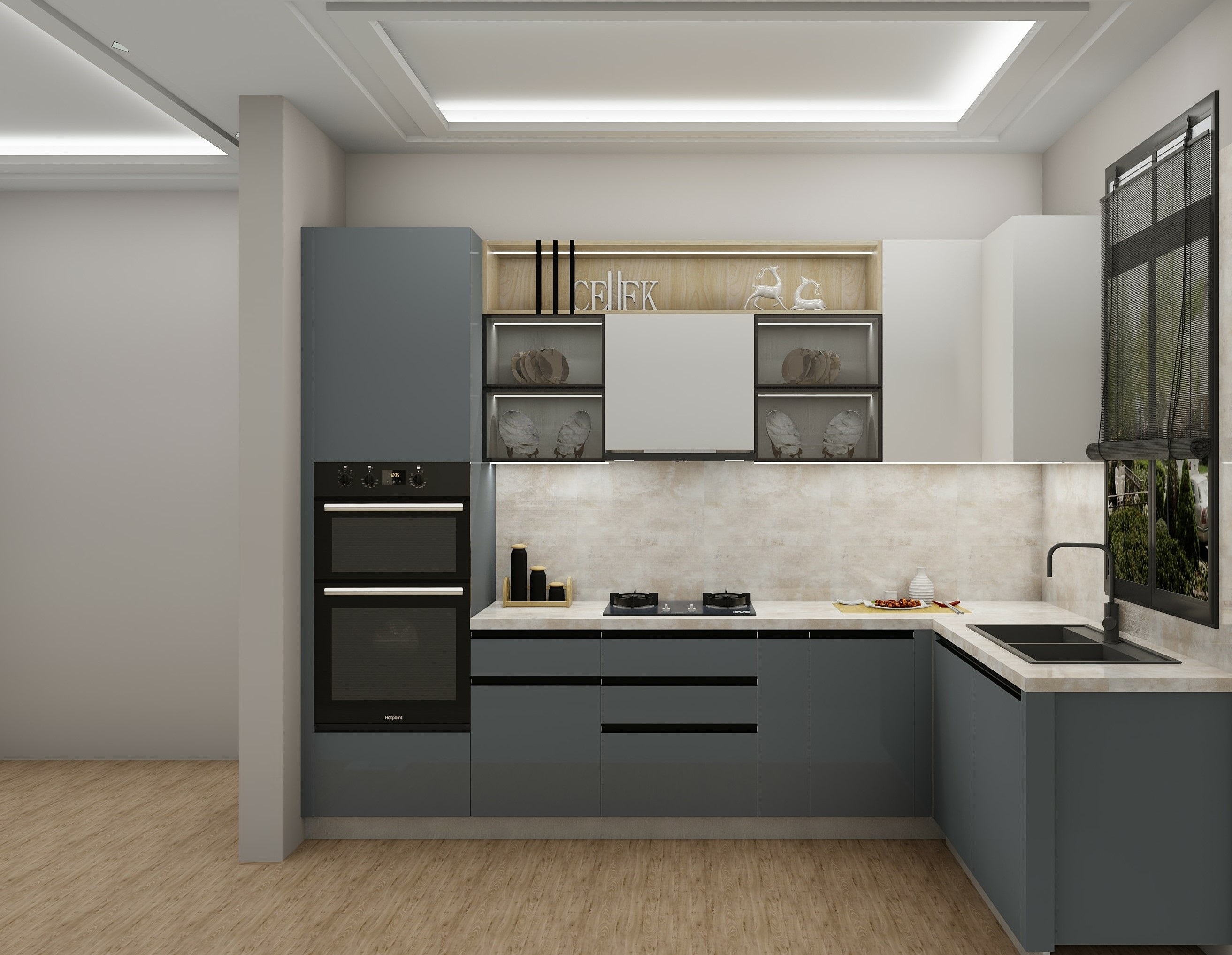Grey Theme Modular Kitchen Design