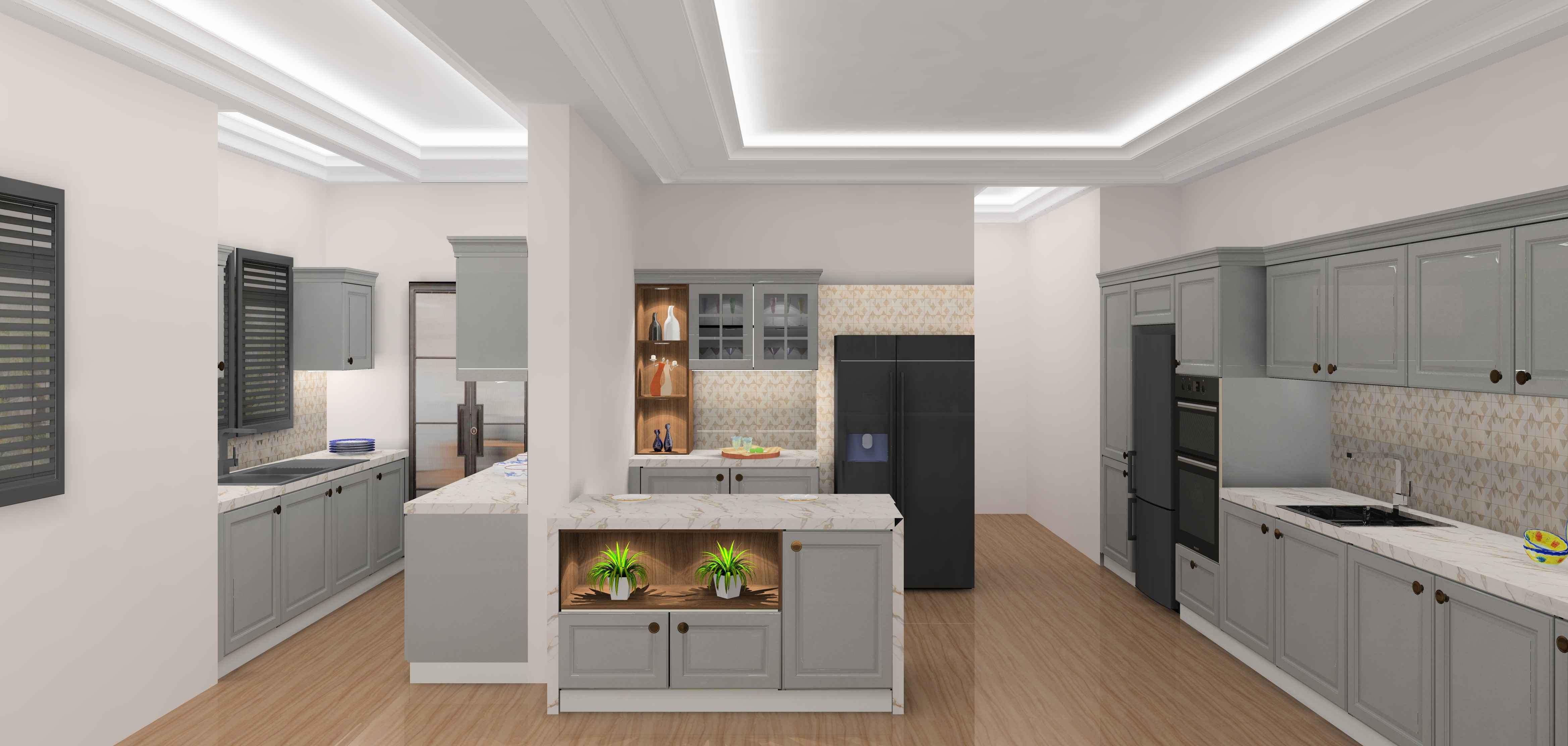 Grey White Island Kitchen Design