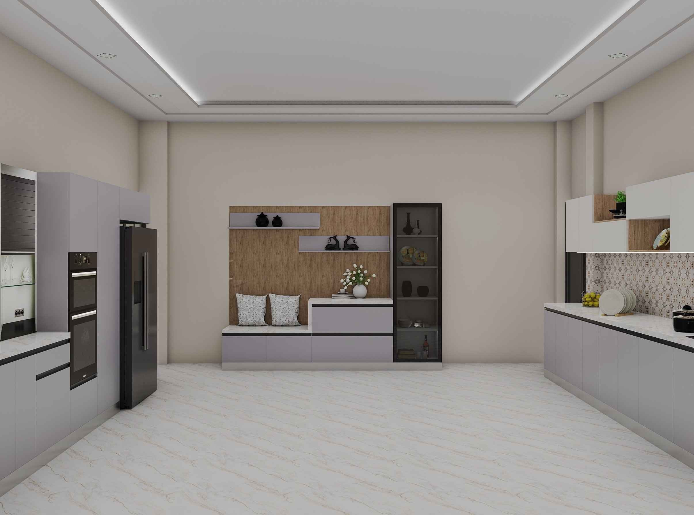 Grey White Island Modular Kitchen