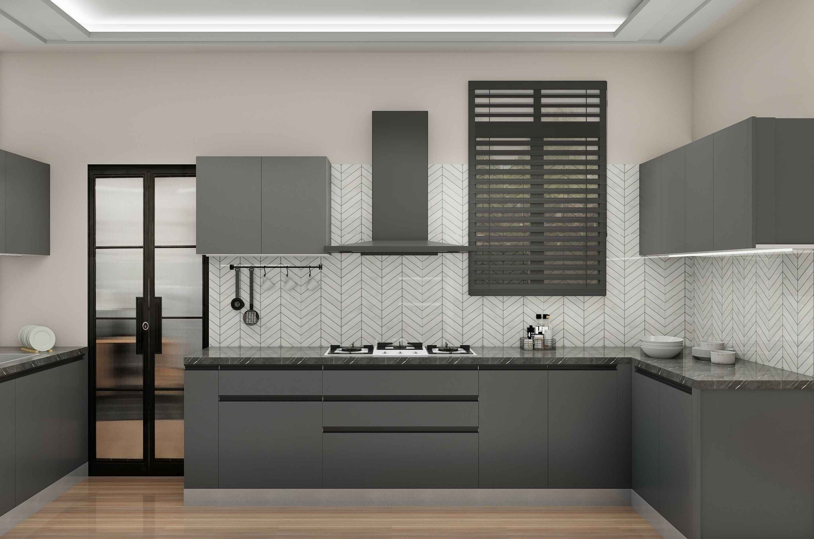 Grey White Italian Modular Kitchen Design