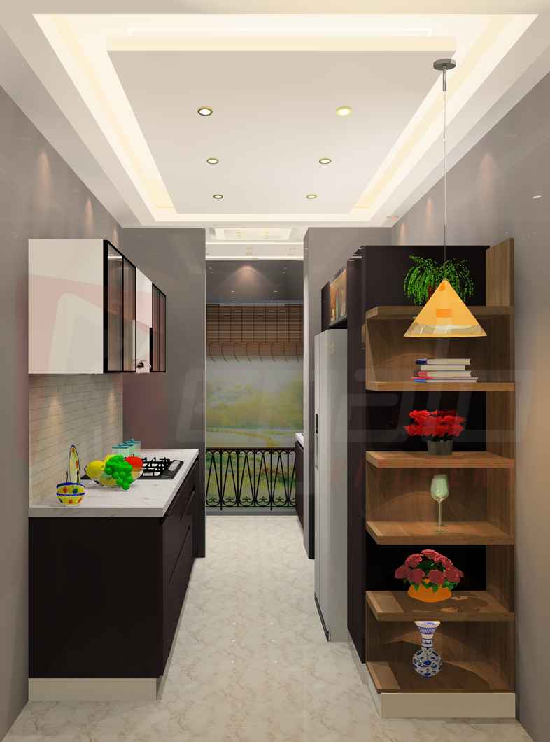 Grey White Parallel Modular Kitchen Design