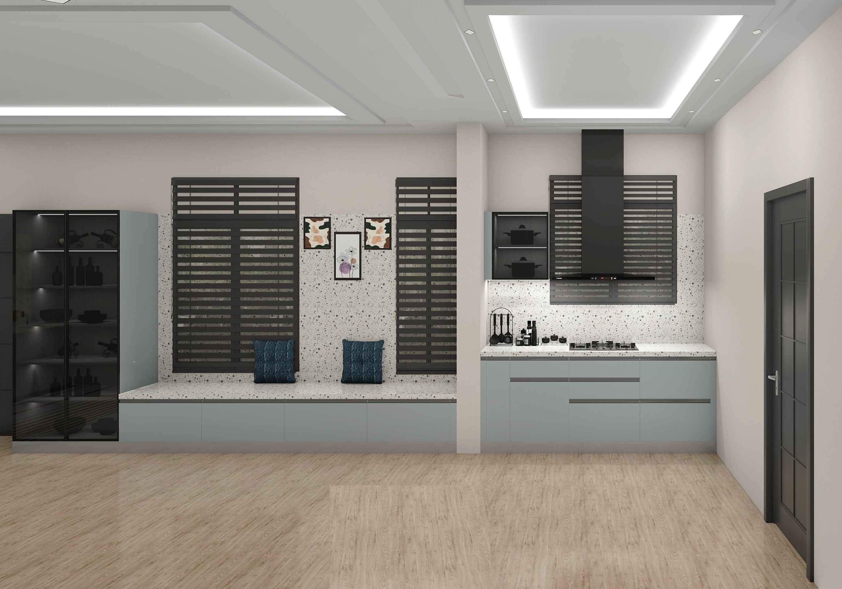 Inline Island Modular Kitchen Design