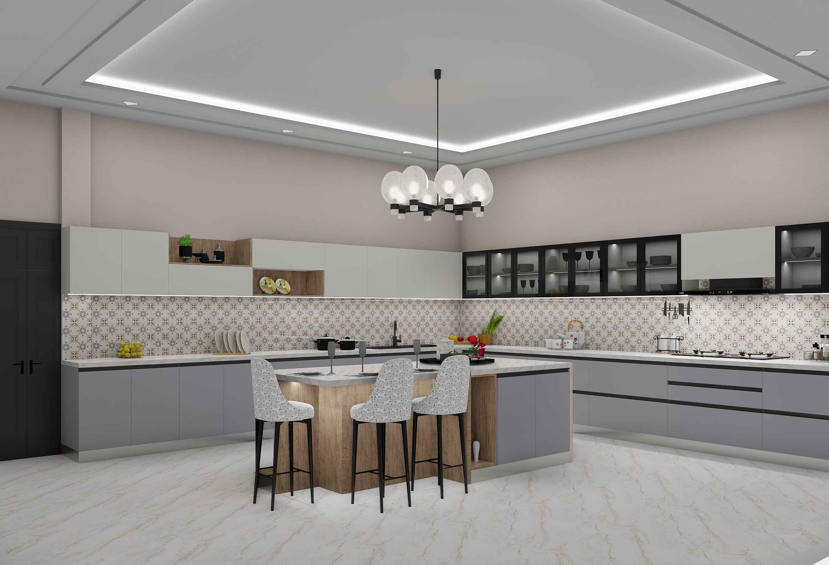 Island Polished Culinary Modular Kitchen Design