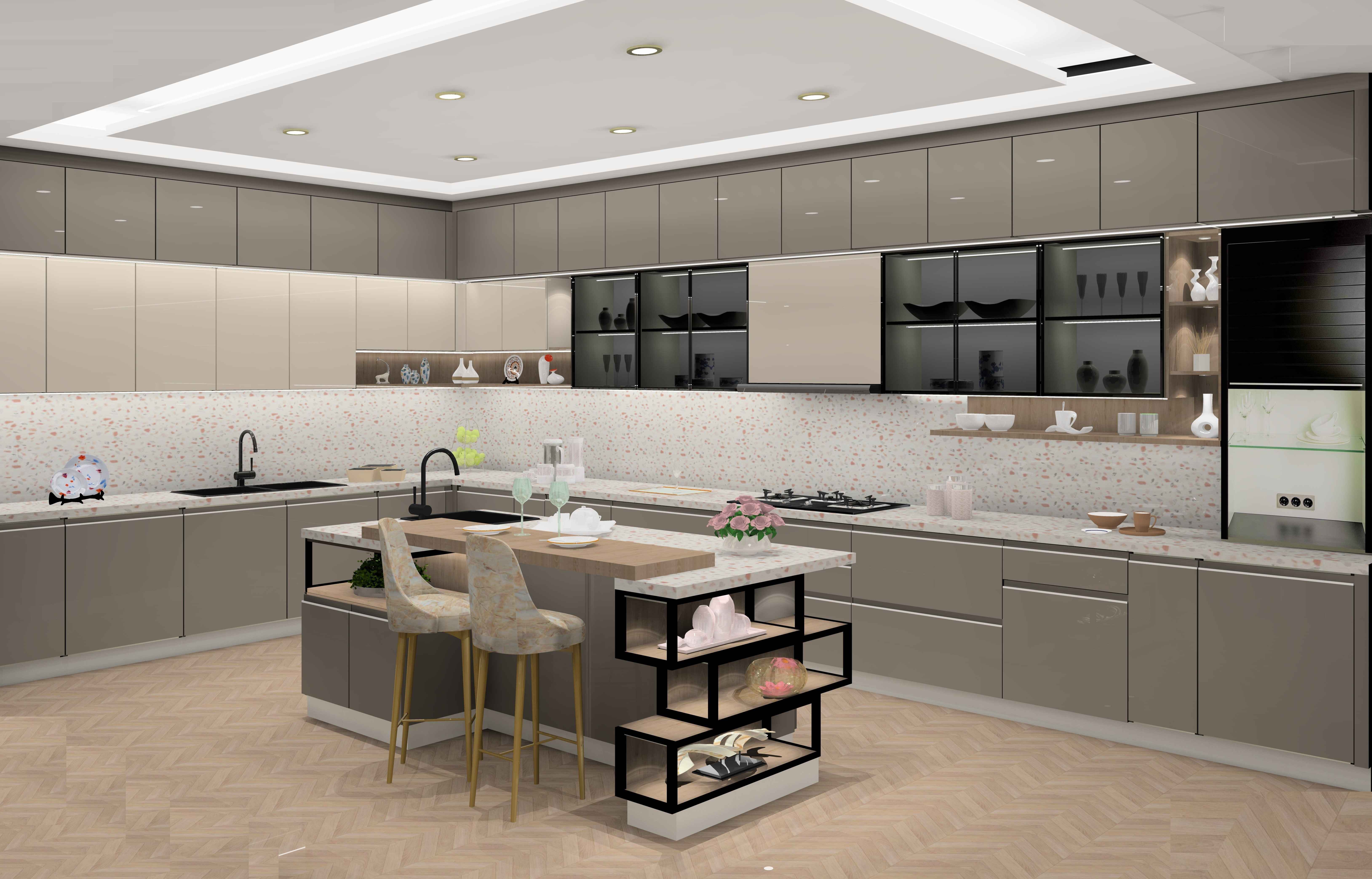 Island Polished Greyish Island Kitchen Design