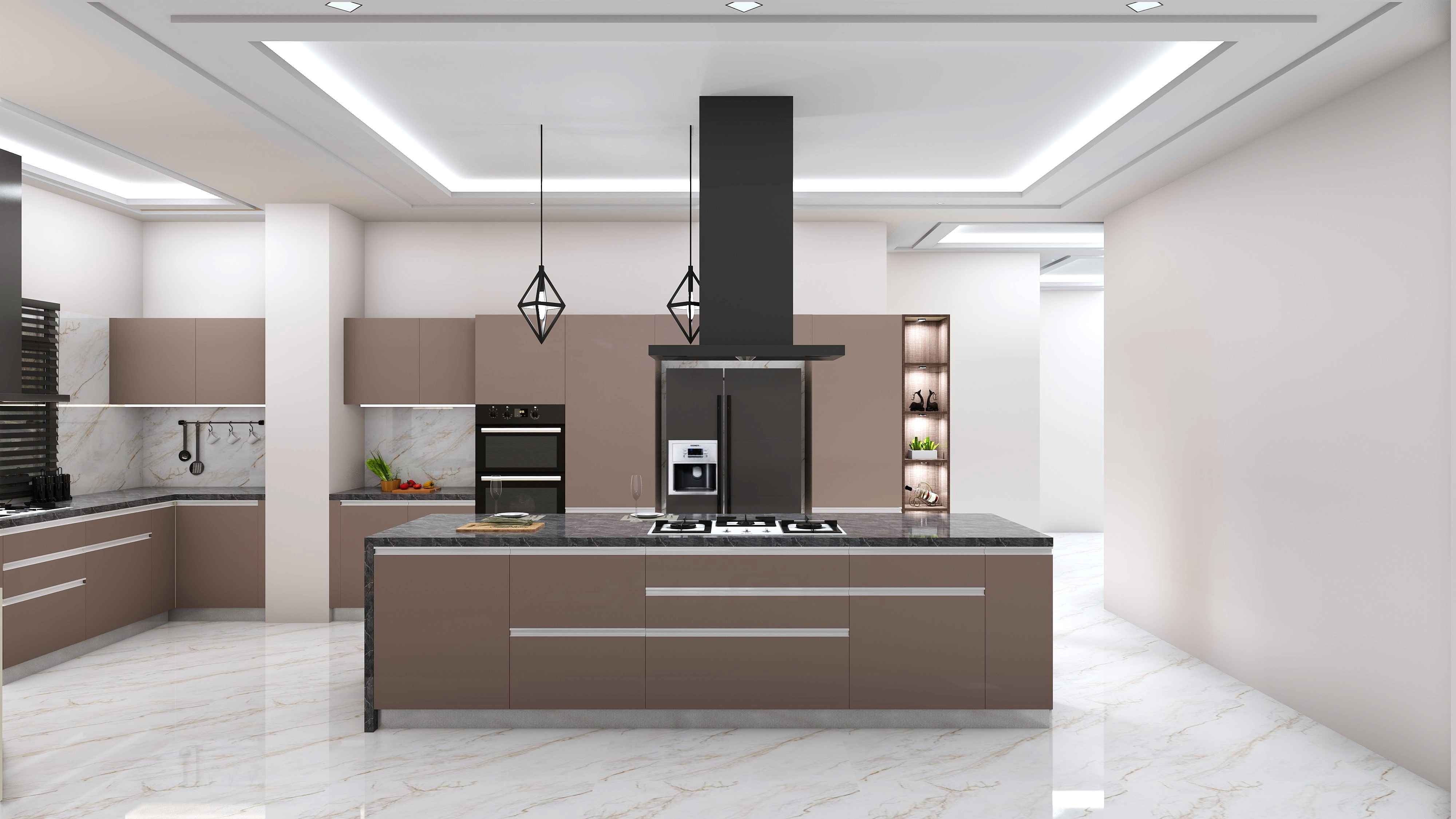 Island Polished Modular Kitchen Design