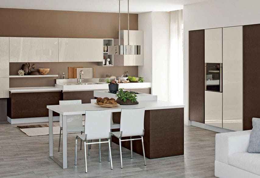 Italian Brown White Modular Kitchen Design