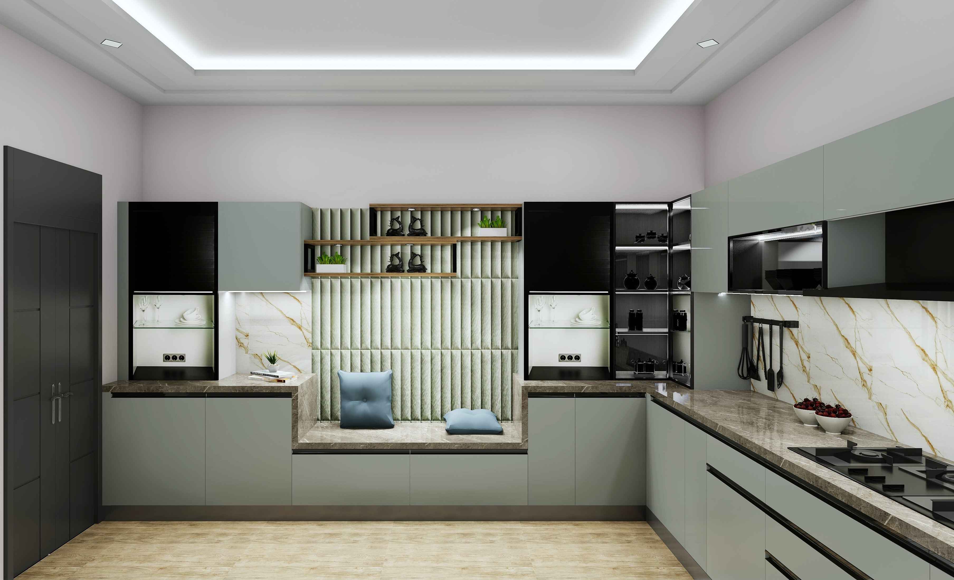 L Shaped Aesthetic Modular Kitchen Design