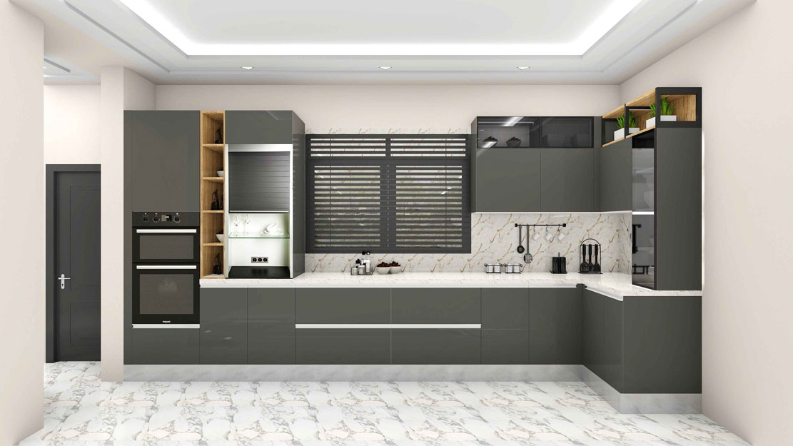 L Shaped Classy Modular Kitchen Design