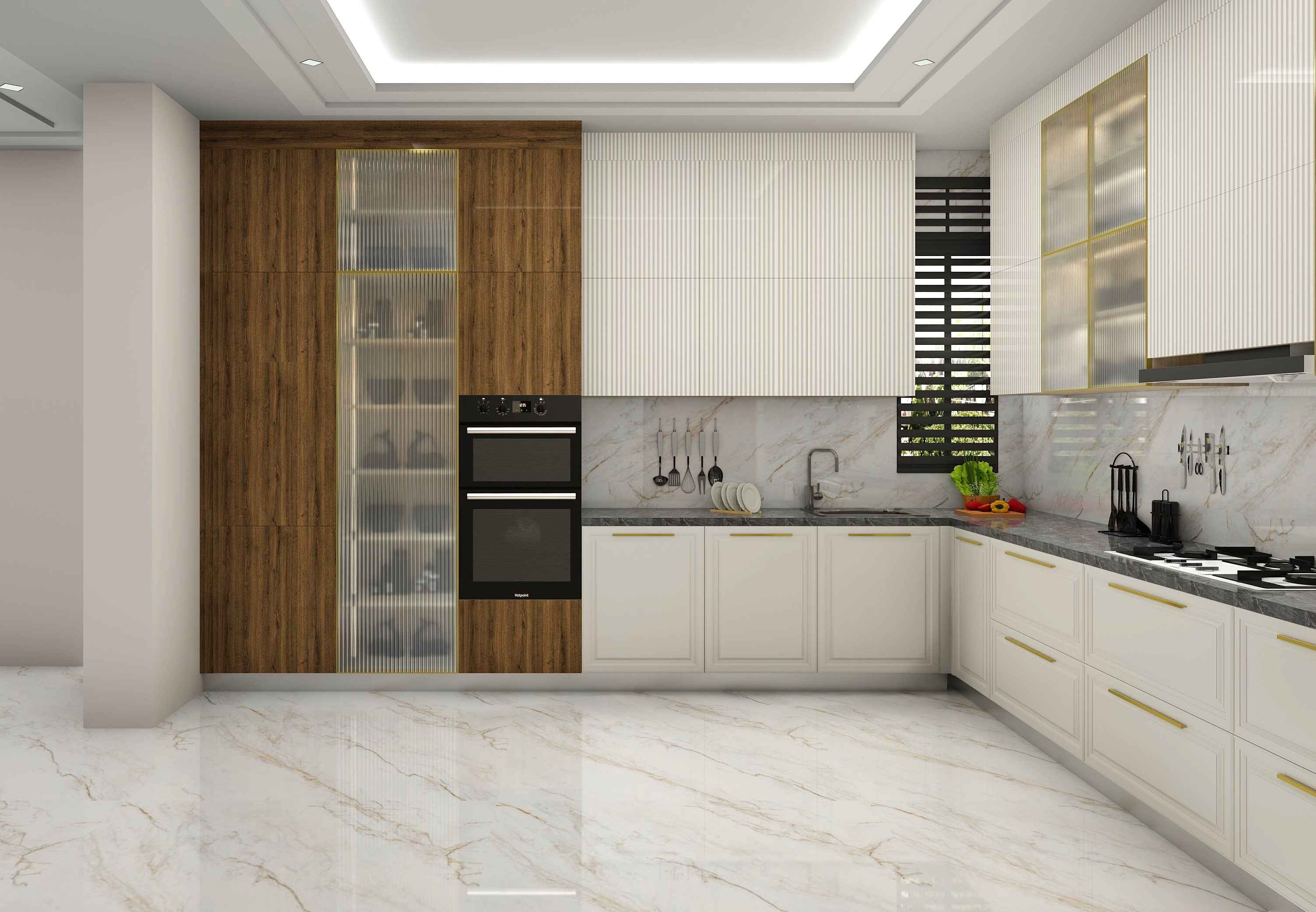 L Shaped Trendy Modular Kitchen Design