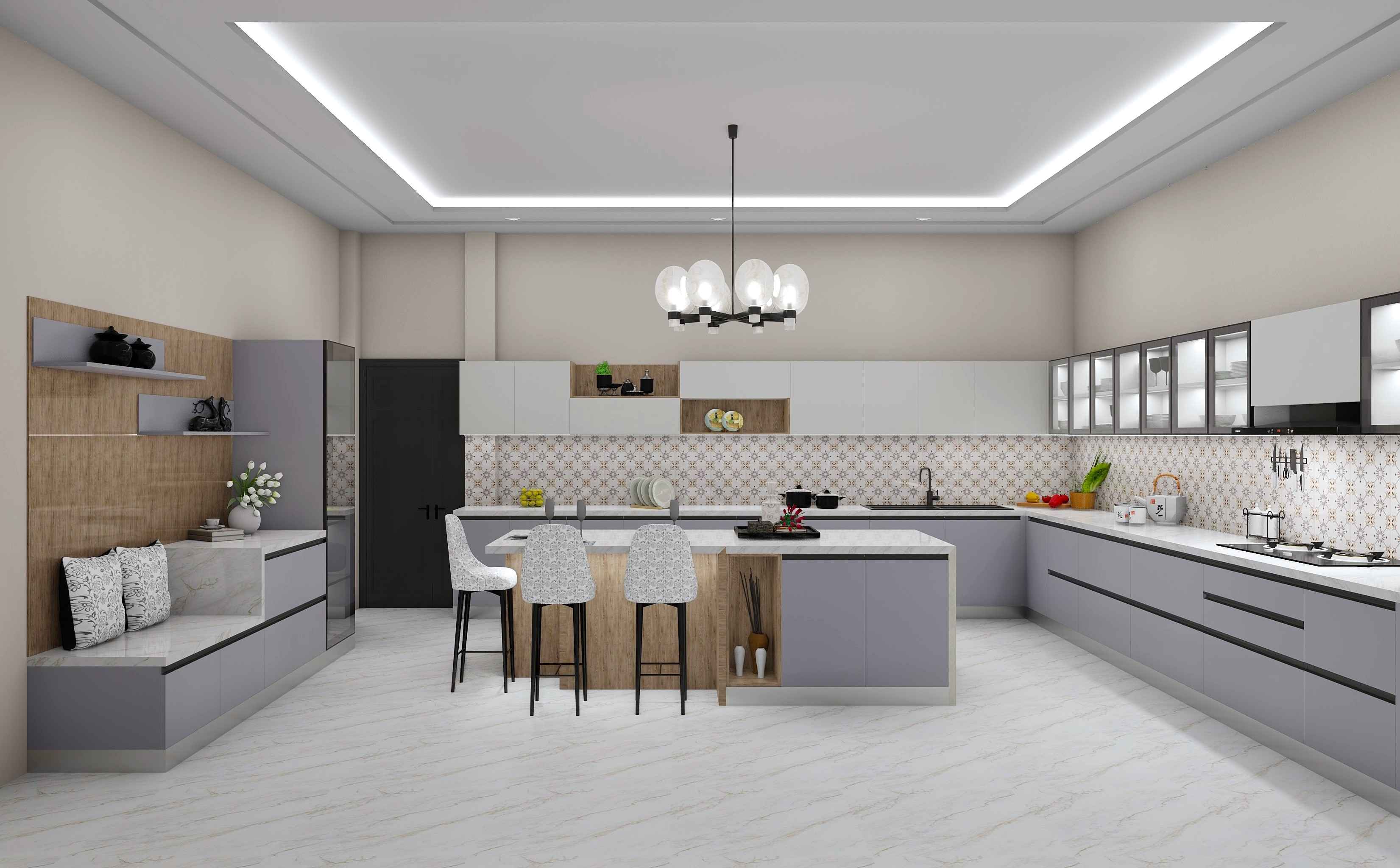 Lumnious Island Modular Kitchen Design