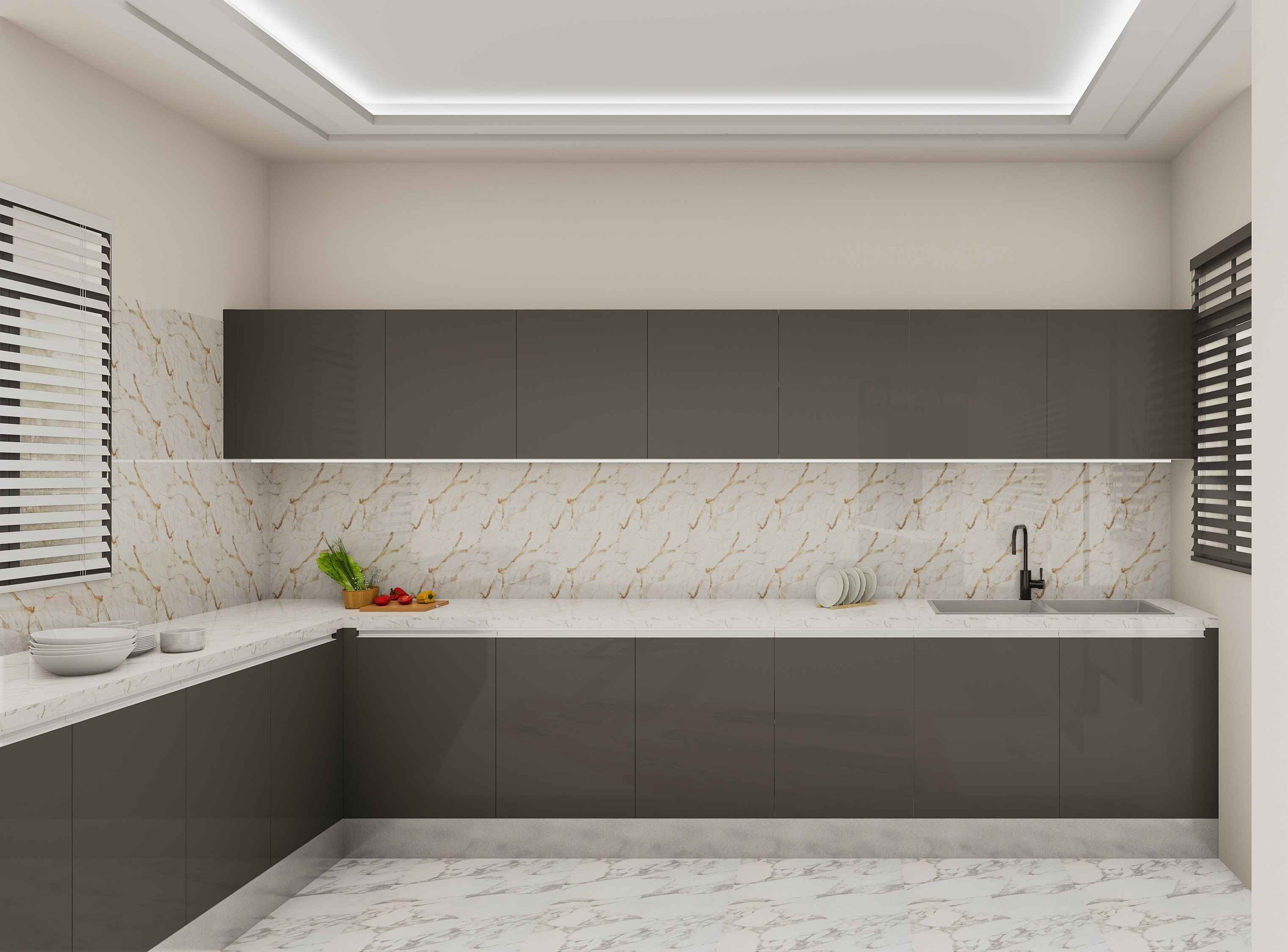 Sleek Latest Brown White Modular Kitchen Design