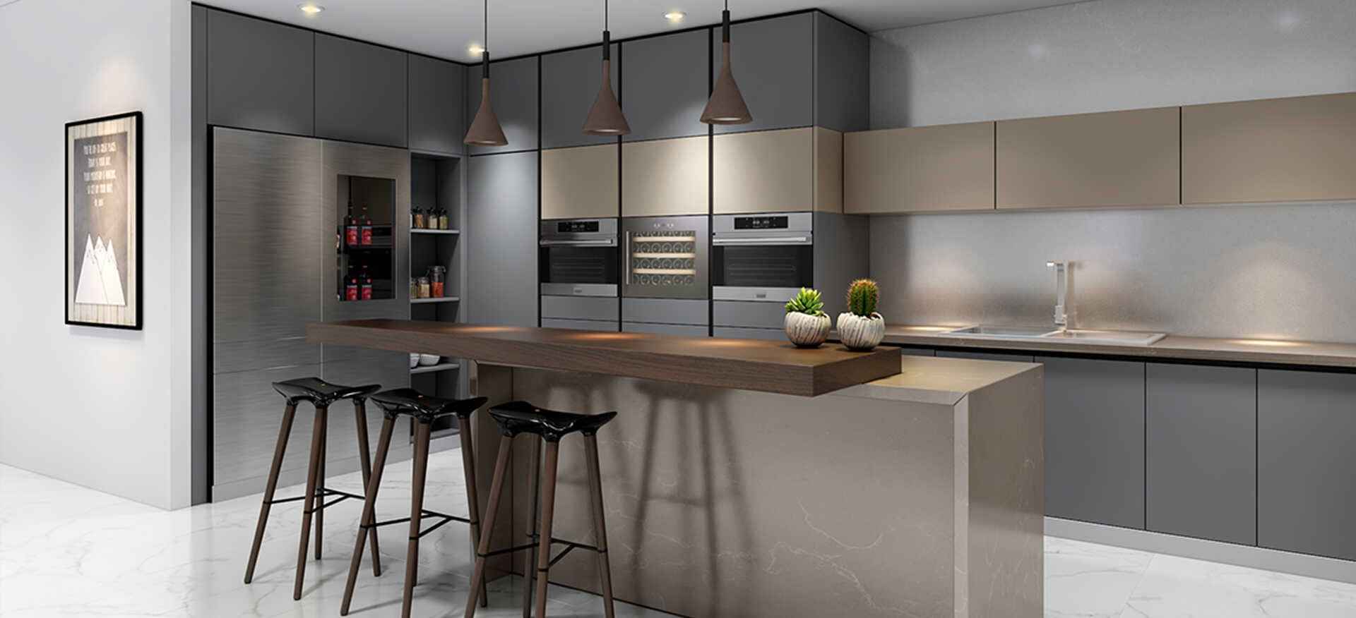 matte black island modular kitchen