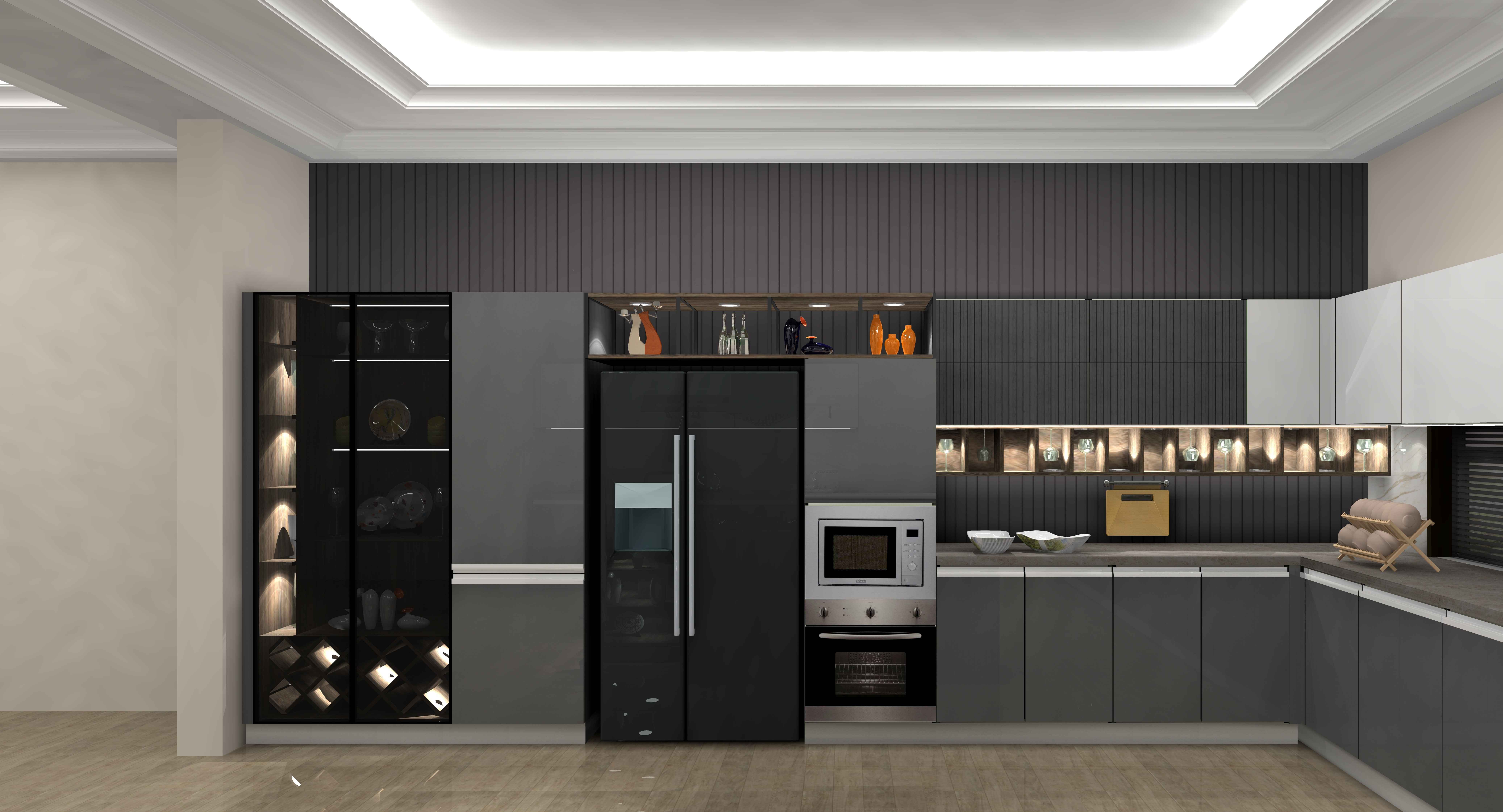 Trendy Black L Shaped Modular Kitchen Design