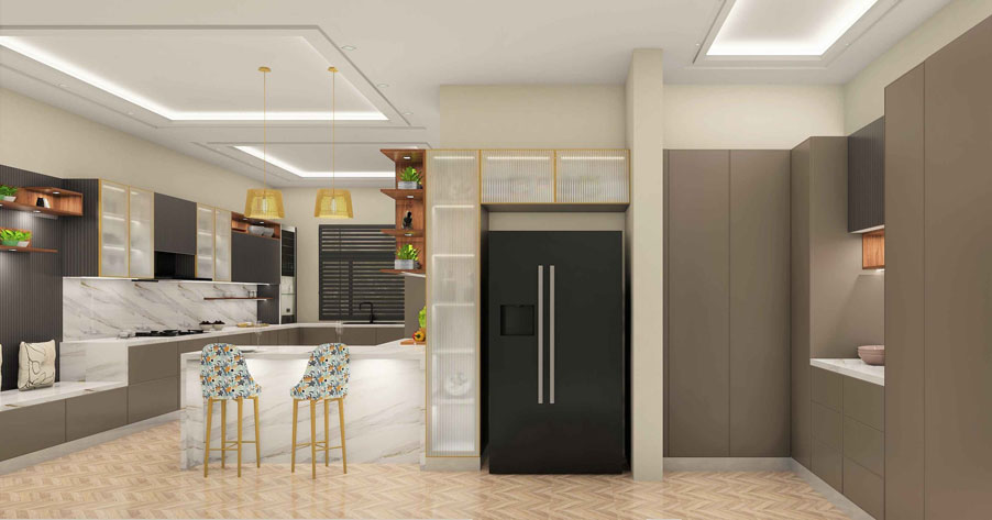 Trendy Italian With Breakfast Counter Modular Kitchen Design