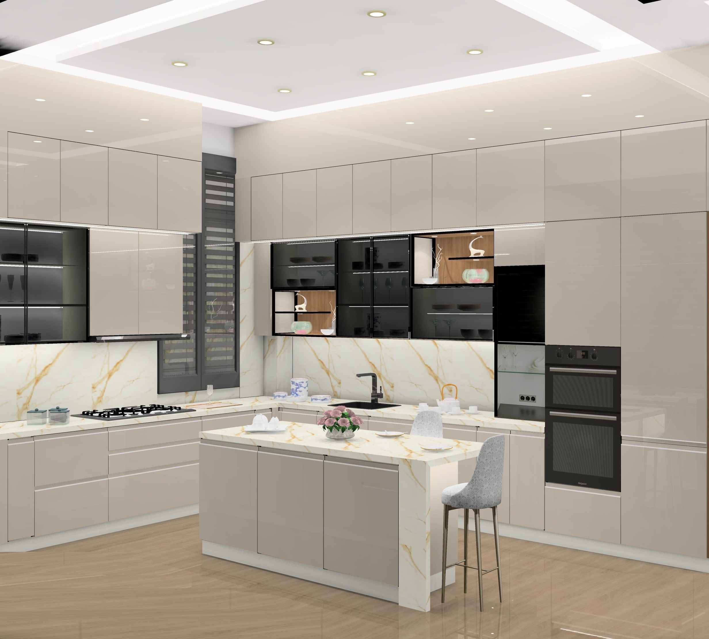 Trendy White Grey Modular Kitchen Design