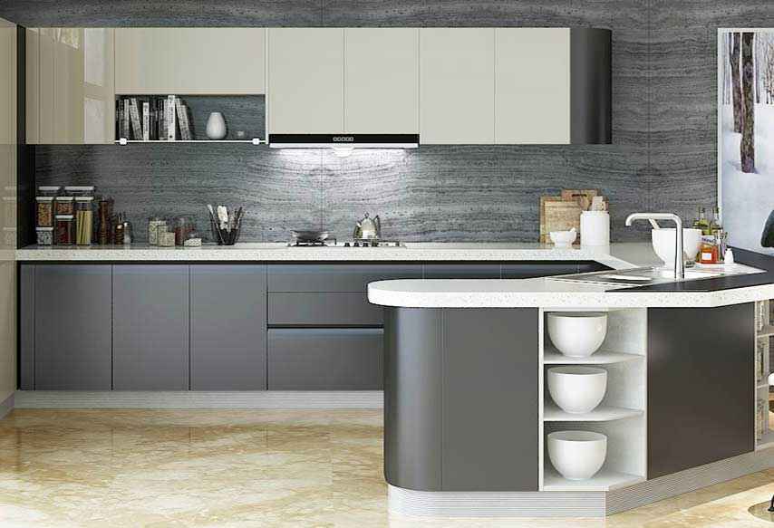 U Shaped Black and White Modular Kitchen Design