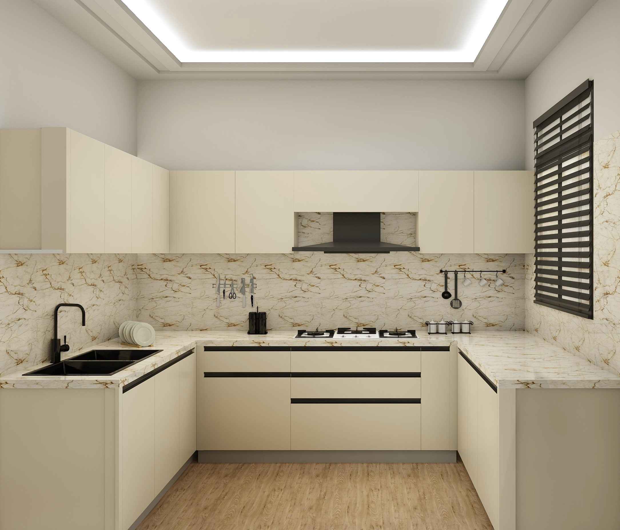 U Shaped Culinary Gorgeous Modular Kitchen Design